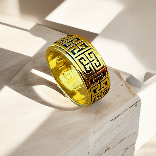 Rotatable Enamel Greek Key Sterling Silver/9k/14k/18k Gold Ring (Item No. GR0004）