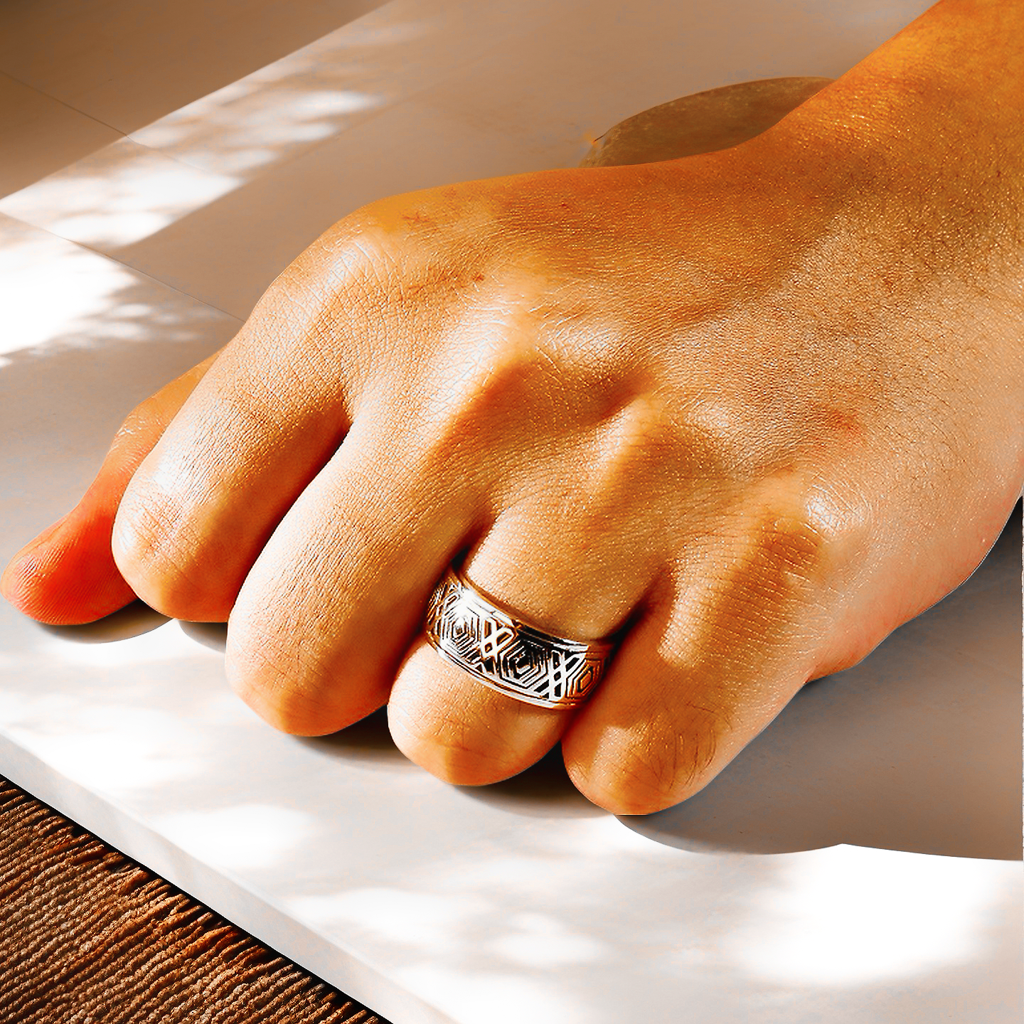 Rotatable Enamel Greek Key 925 Sterling Silver/9k/14k/18k Gold Ring (Item No. GR0001）