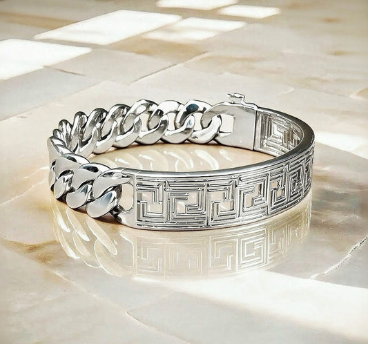 Greek Key Hollow Silver Bracelet Chain (Item No. TDBS0003）