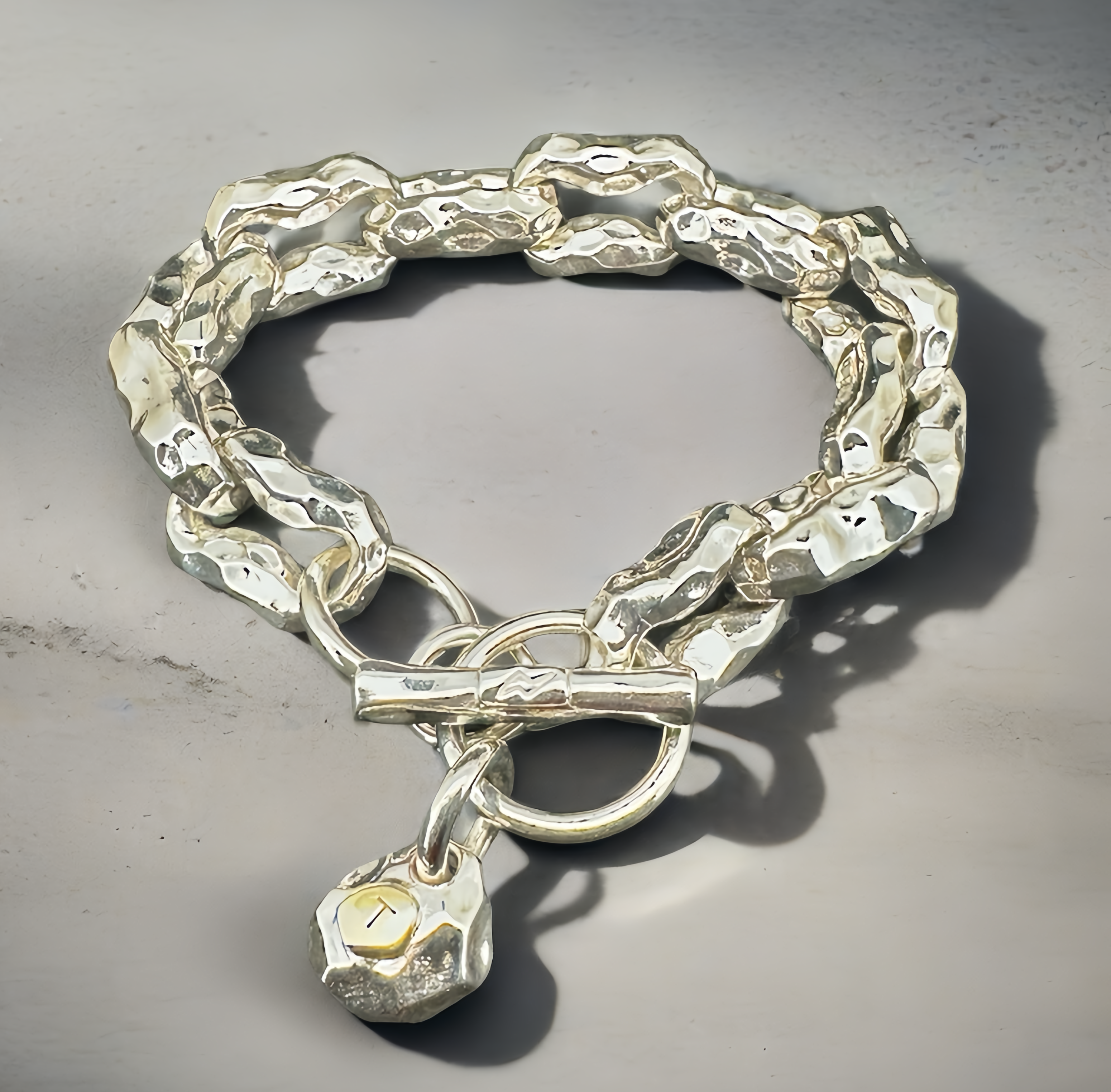 Heavy Metal Hammered Silver Bracelet (Highly Polished) (Item No.B0565)