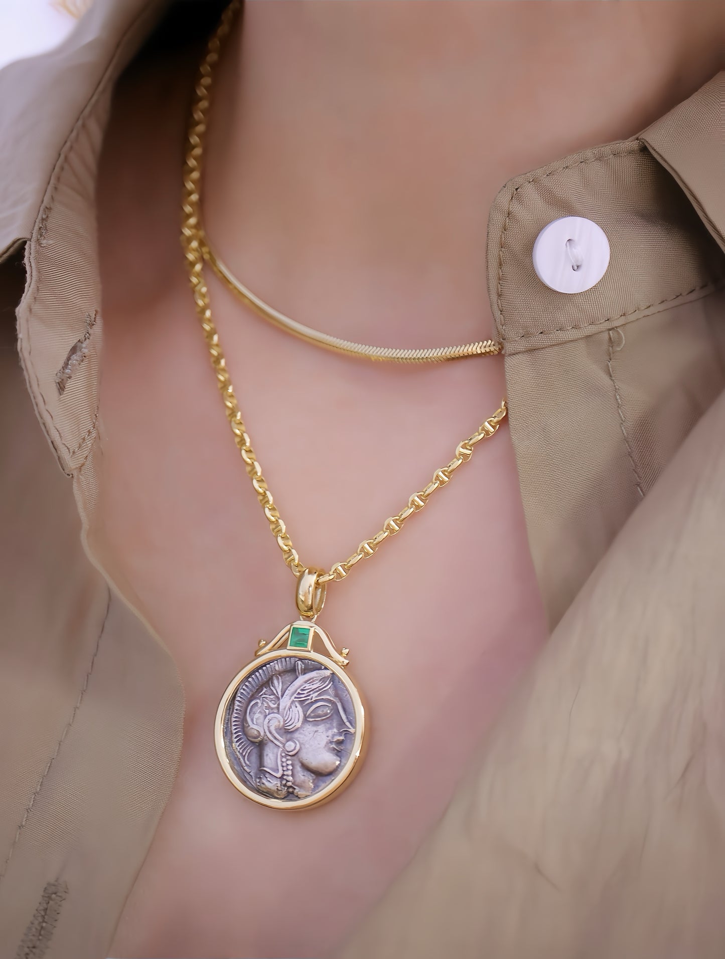 Athena Owl Ancient Greek Coin Medallion 18k Gold Pendant (Item No. COIN001)