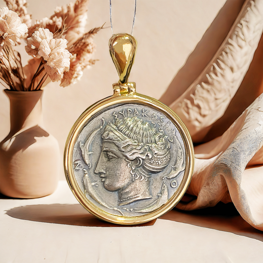 Arethusa Ancient Greek Coin Medallion 18K Gold Pendant (Item No. COIN051）