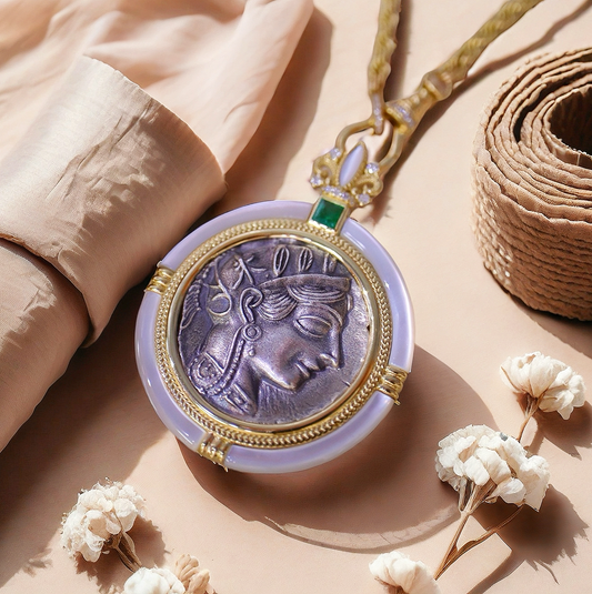 Athena Owl Ancient Coin Medallion 18k Gold Pendant (Item No. COIN008）