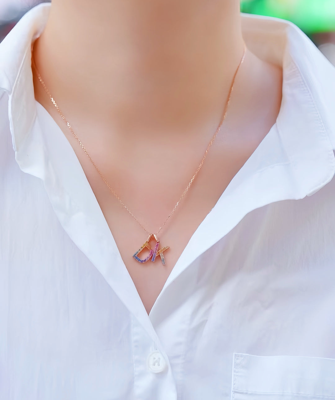 Alphabet Rainbow Sapphire 18K Gold Pendant (Item No. SA055）