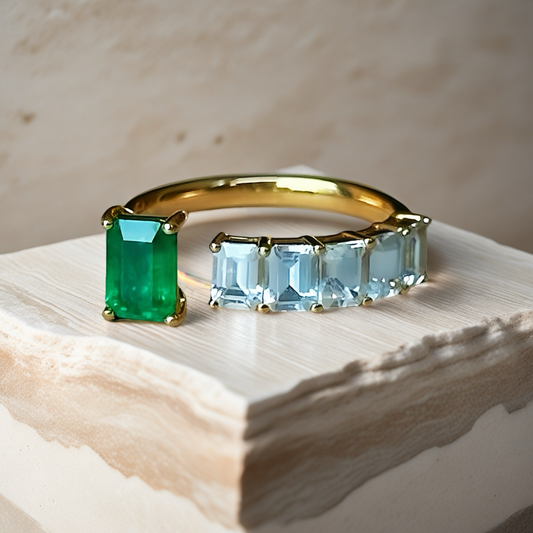Toi et Moi 18k Gold Diamond Emerald Sapphire Ring (Item No. VT035）