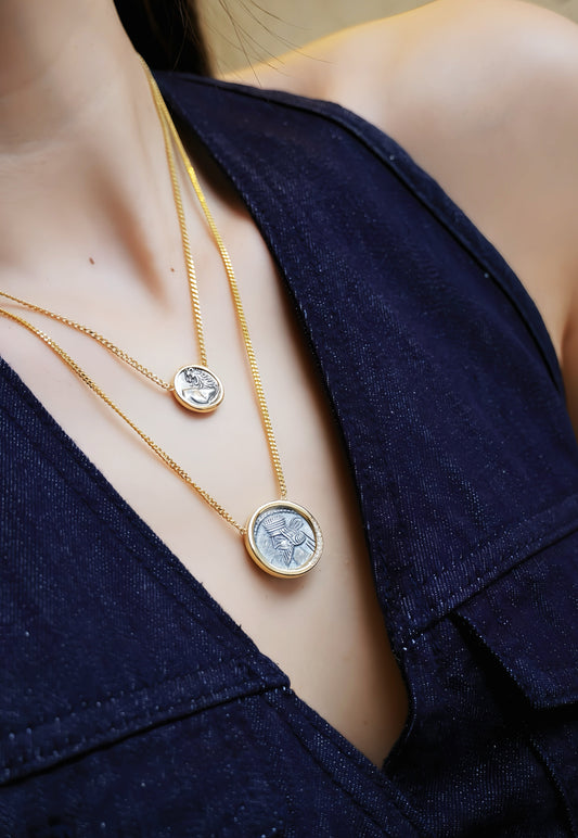 Lion Ancient Coin Medallion 18k Gold Pendant (Item No. COIN042）