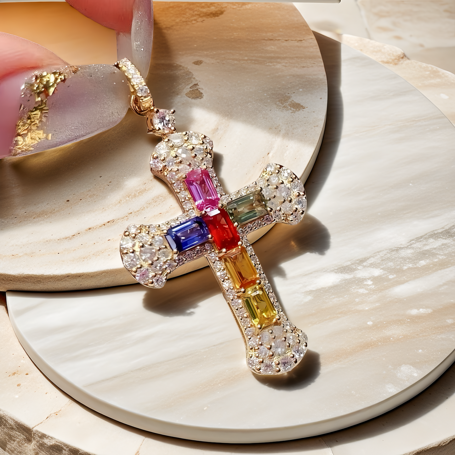 Vintage Cross 18k Gold Diamond Pendant (Item No. VT163）