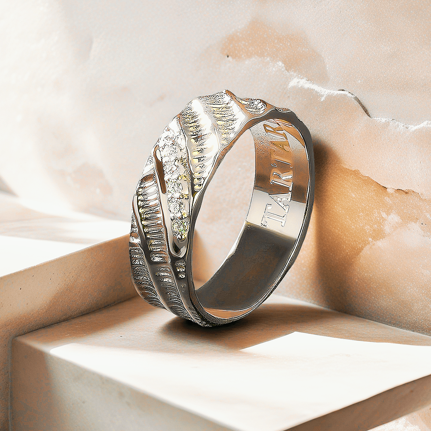 Dual Flow Diamond 925 Sterling Silver/9k/14k/18k Gold Ring (Item No. GR0006）