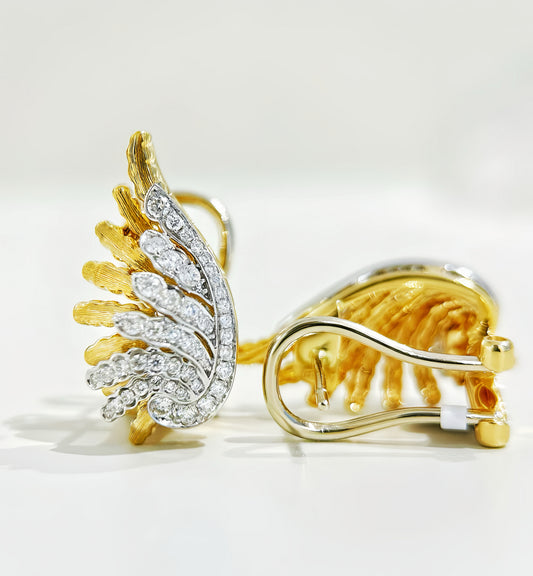 Feather Vintage 18k Gold Diamond Earring (Item No. VT325)