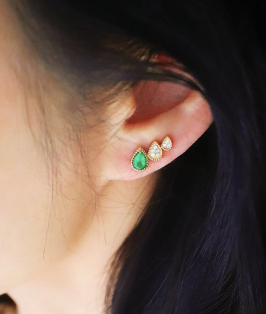 Vintage 18k Gold Diamond Emerald Earring (Item No. VT052）