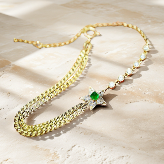 Vintage Star 18k Gold Diamond Emerald Bracelet (Item No. VT118）