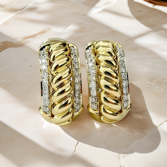 Vintage Weaving 18k Gold Diamond Earring (Item No. VT144）