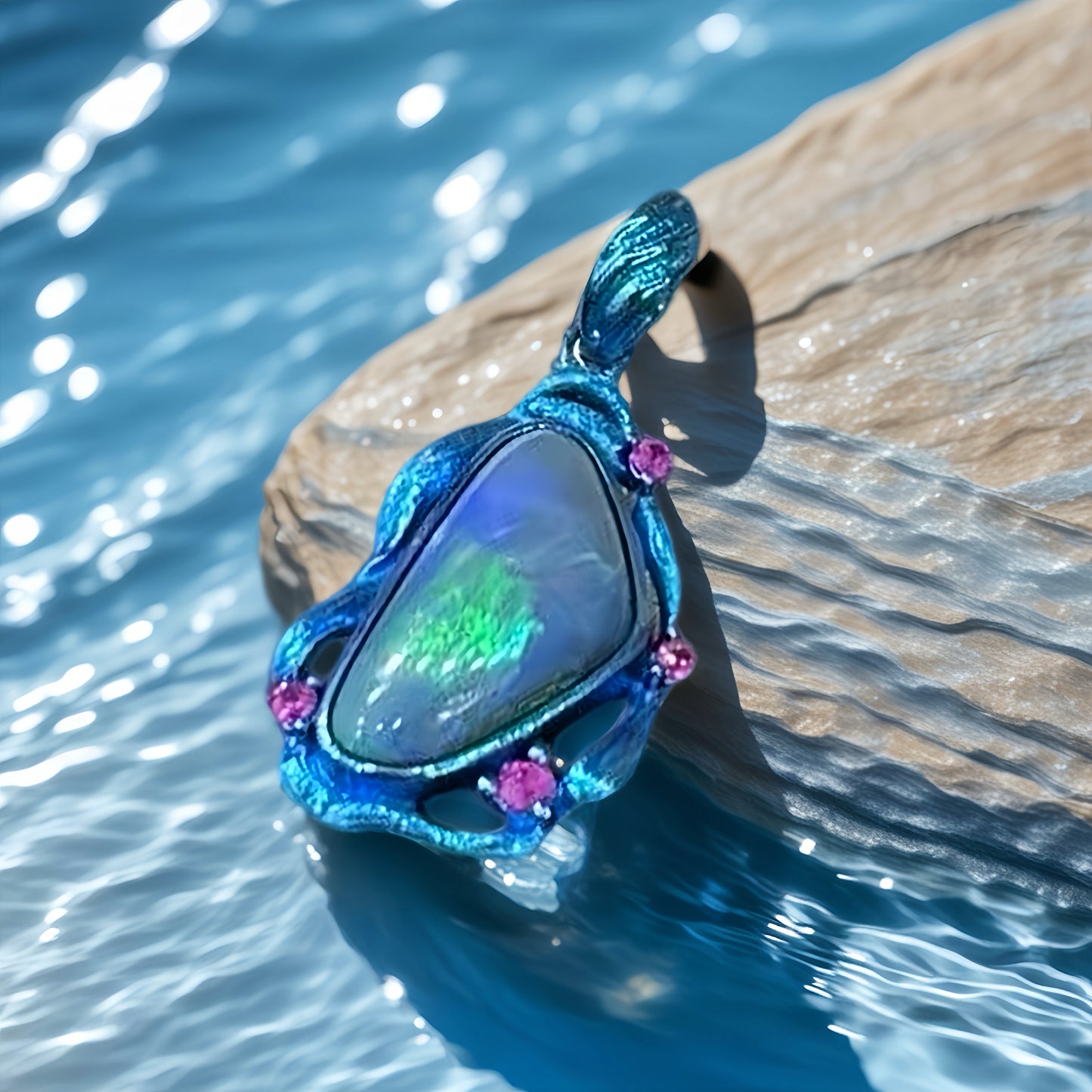 Anodized Titanium Ocean Blue Opal Pendant (Item No. TA001）