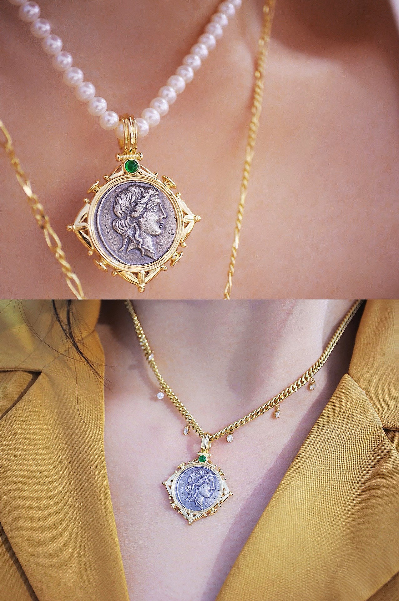 Venus Ancient Greek Coin Medallion 18K Gold Pendant (Item No. COIN021）