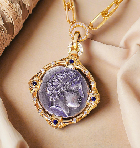 Apollo The Sun God Ancient Greek Coin Medallion 18K Gold Pendant (Item No. COIN024）