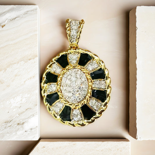 Vintage Black Enamel 18k Gold Diamond Pendant (Item No. VT241）