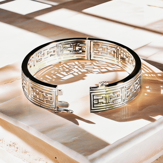Greek Key Hollow Silver Bangle(Item No. TDBS0015）