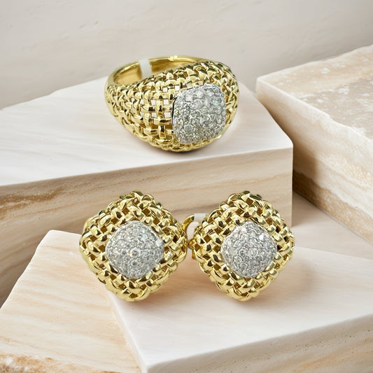 Weaving Hollow 18k Gold Diamond Earring (Item No. VT234）