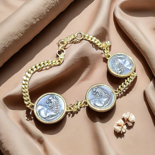 Lion Ancient Coin Medallion 18K Gold Bracelet (Item No. COIN043）