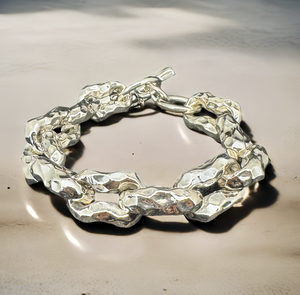 Heavy Metal Hammered Silver Bracelet (Highly Polished) (Item No.B0565)