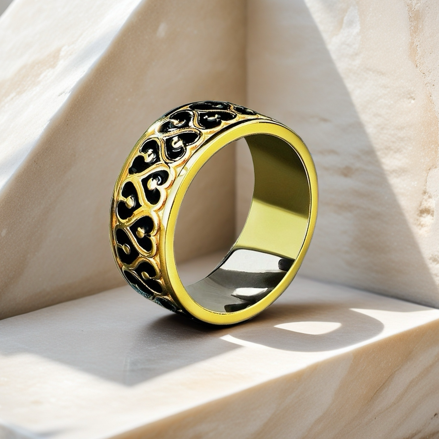 Rotatable Enamel Greeky Key Sterling Silver/9k/14k/18k Gold Ring (Item No. GR0002）