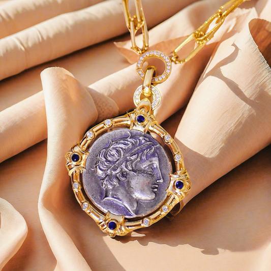 Apollo The Sun God Ancient Greek Coin Medallion 18K Gold Pendant (Item No. COIN024）