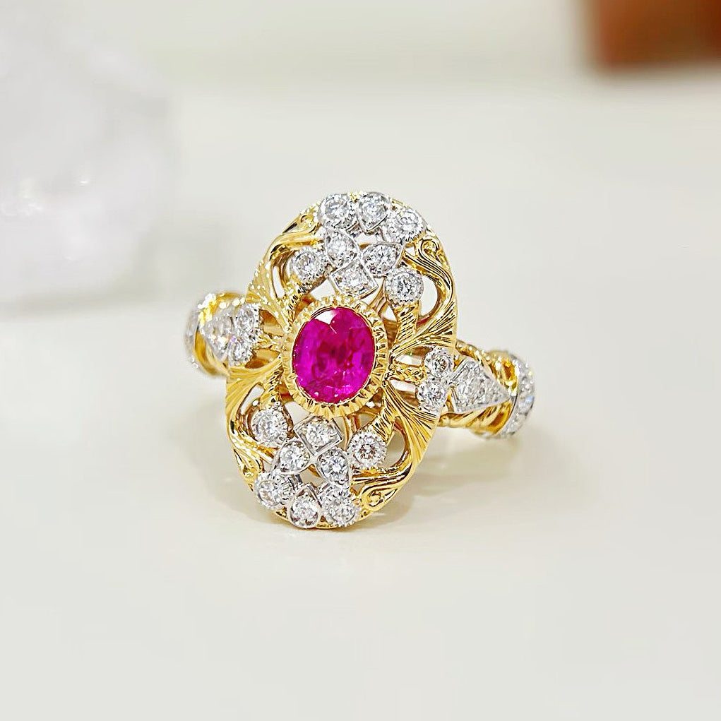 Vintage 18k Gold Diamond Ruby Ring (Item No. VT485）