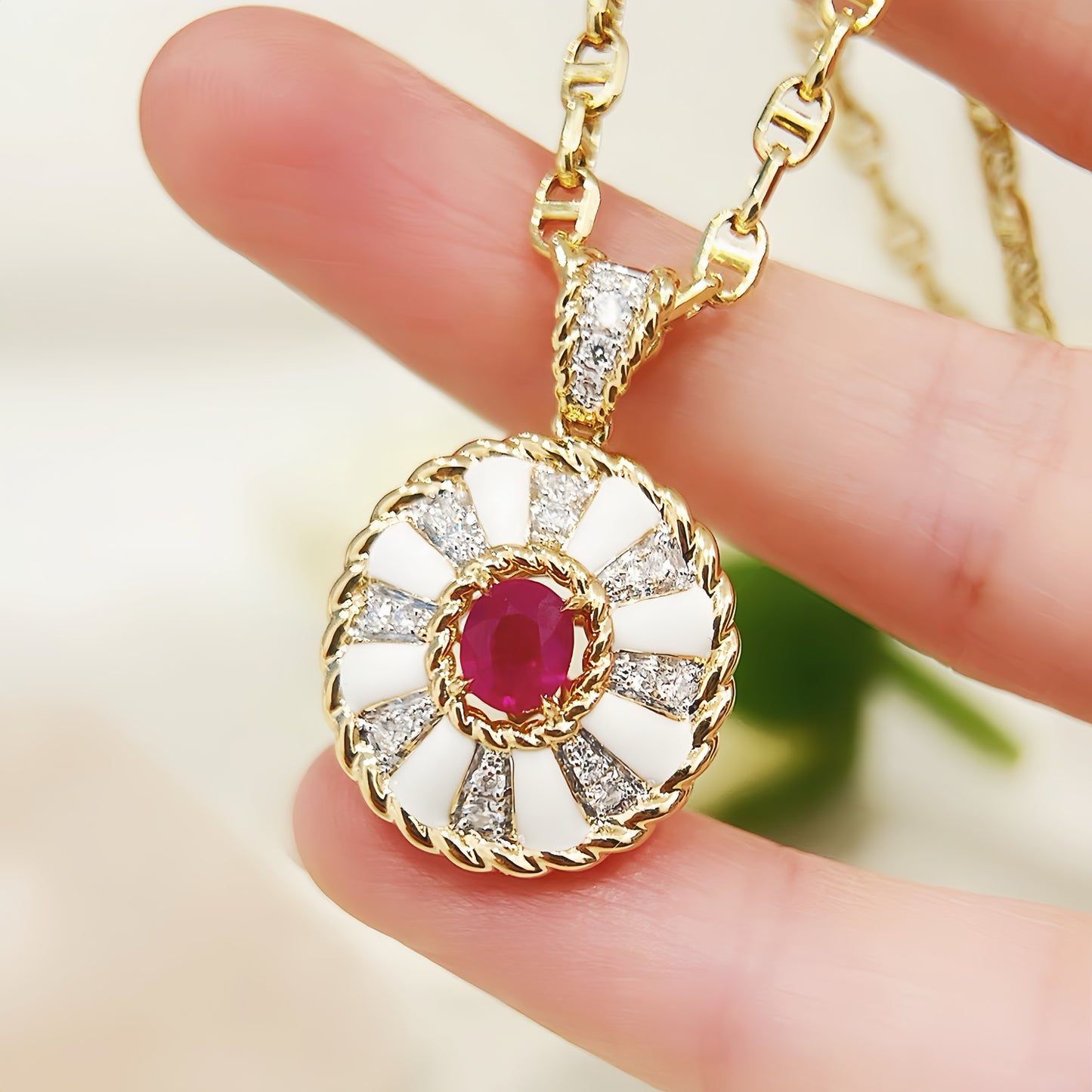 Enamel 18k Gold Diamond Ruby Pendant (Item No. VT 295)