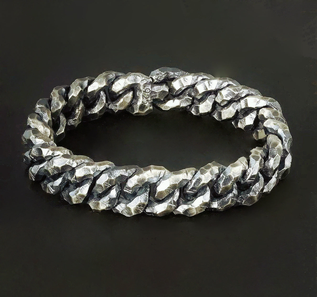 Heavy Metal Hammered Silver Bracelet  (Item No. B0611 )