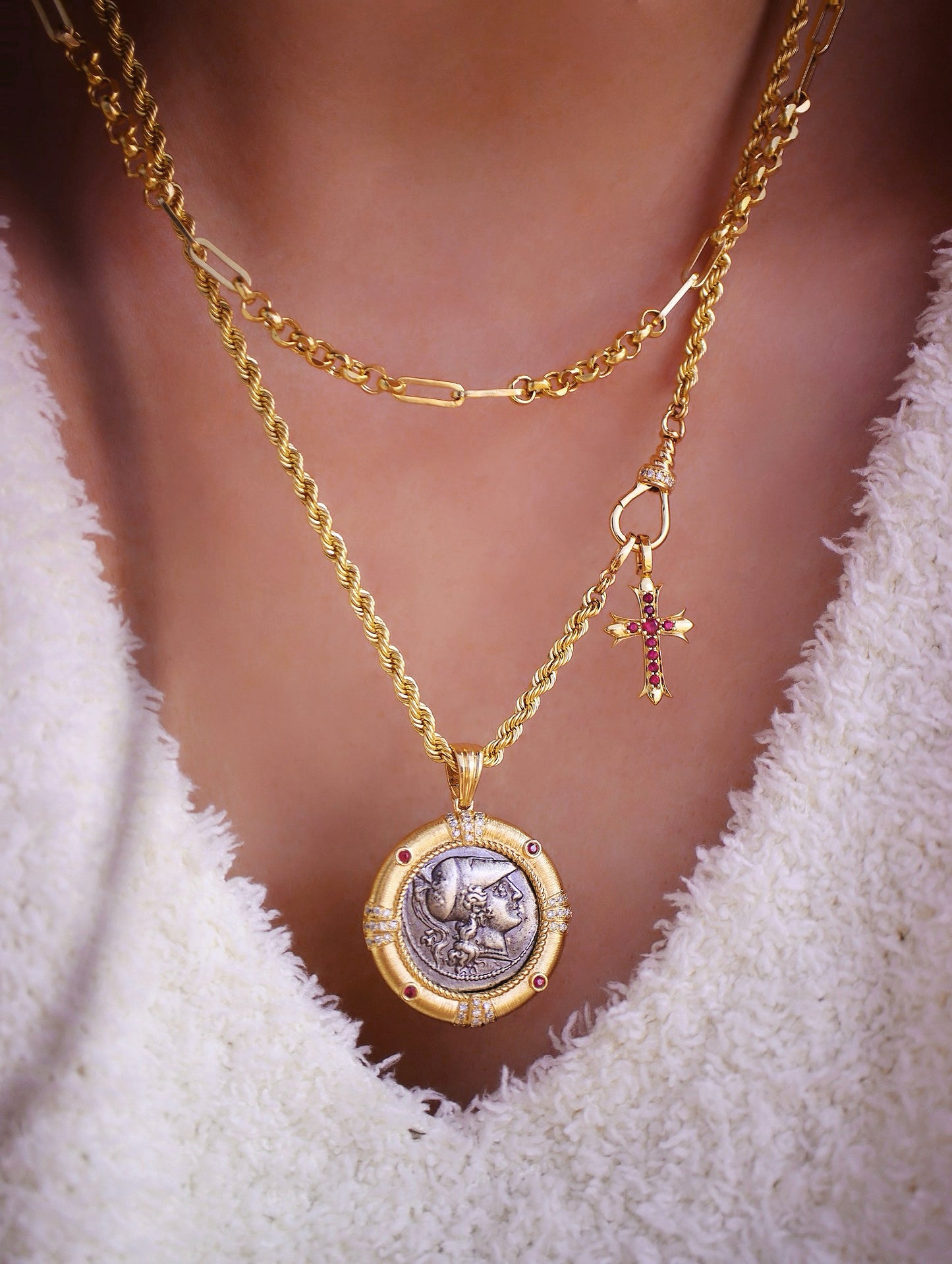 Athena Pegasus Ancient Greek Coin Medallion 18k Gold Pendant (Item No. COIN077）