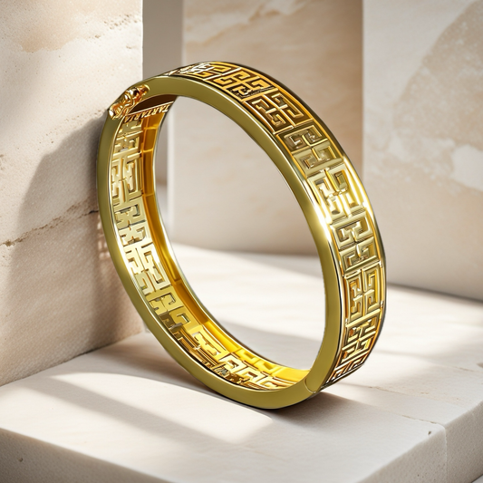 Greek Key Hollow Sterling Silver/9k/14k/18k Gold Bangle(Item No. GB0019)