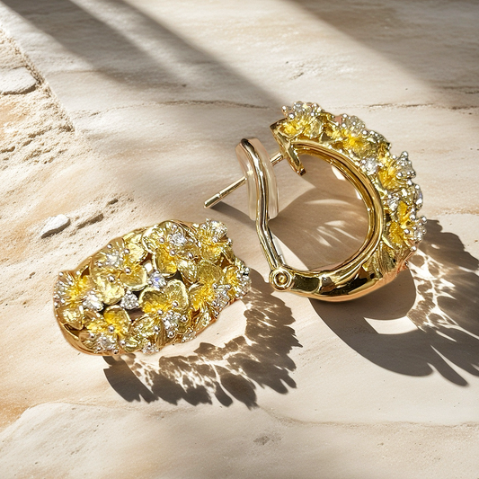 Flower Rigato Vintage 18k Gold Diamond Earring (Item No. VT016）