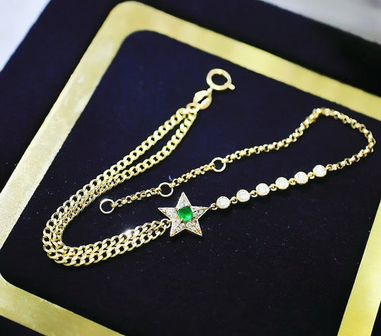 Vintage Star 18k Gold Diamond Emerald Bracelet (Item No. VT118）