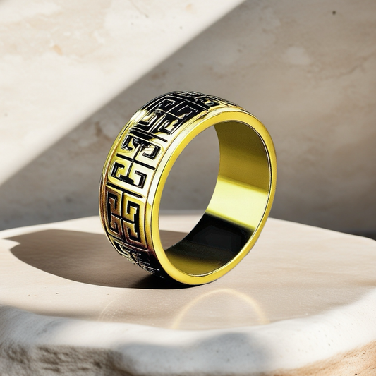 Rotatable Enamel Greek Key Sterling Silver/9k/14k/18k Gold Ring (Item No. GR0004）