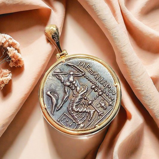 Heracles Ancient Greek Coin Medallion 18K Gold Pendant (Item No. COIN030）