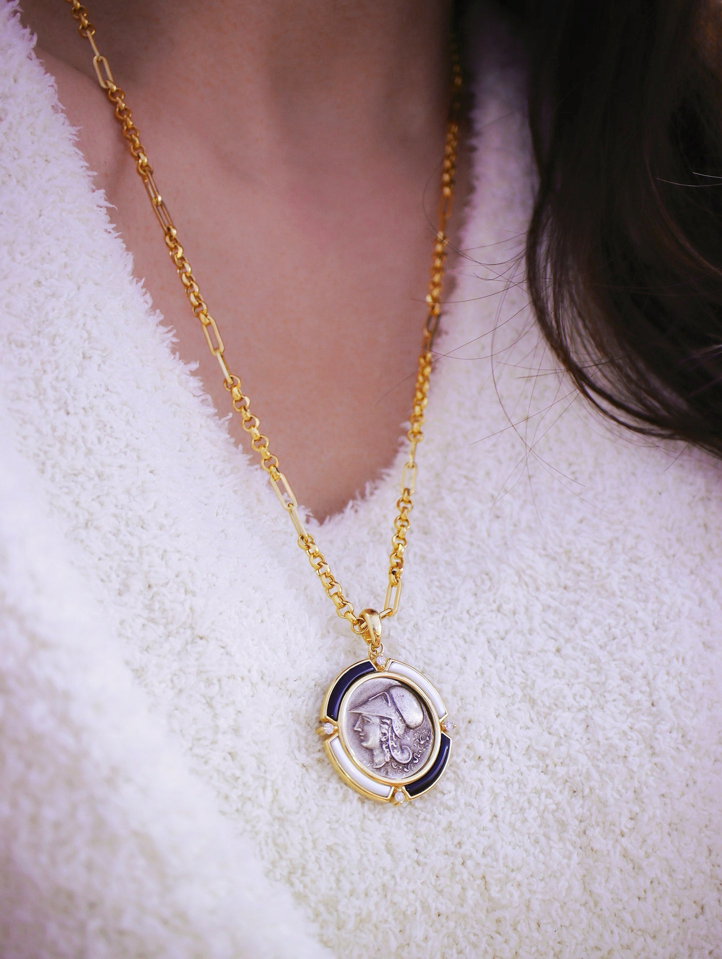 Athena Pegasus Ancient Greek Coin Medallion 18k Gold Pendant (Item No. COIN078）