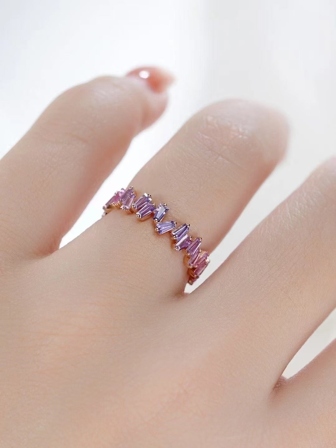 T Square Cut Rainbow Sapphire 18k Gold Ring (Item No. SA019）