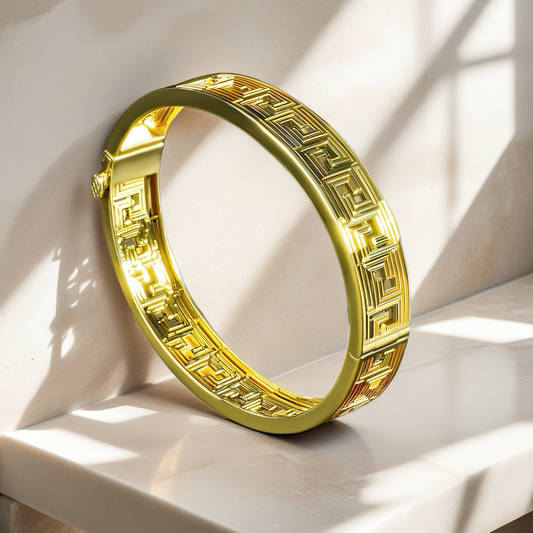 Greek Key Hollow Sterling Silver/9k/14k/18k Gold Bangle(Item No. GB0018)