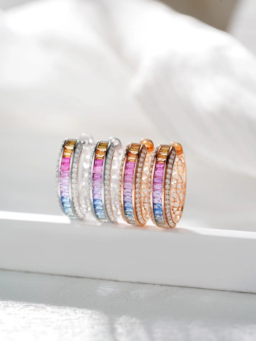 Rainbow Sapphire 18k Gold Earring (Item No. SA052）