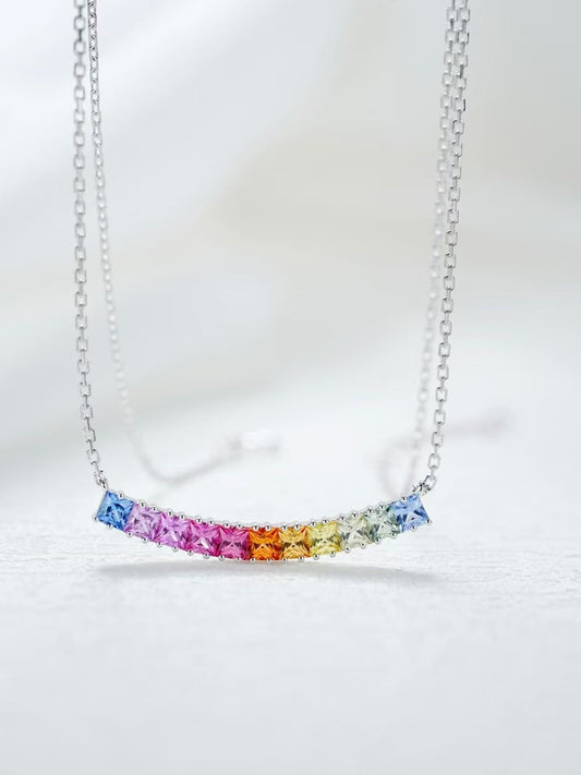 Rainbow Sapphire 18k Gold Pendant Necklace Set(Item No. SA121）