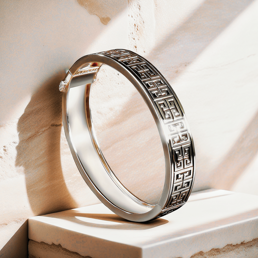 Greek Key Enamel 925 Sterling Silver/9k/14k/18k Gold Bangle(Item No. GB0010）