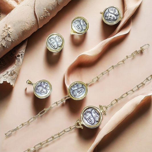 Germini Ancient Coin Medallion 18K Gold Pendant Ring Bracelet (Item No. COIN069）