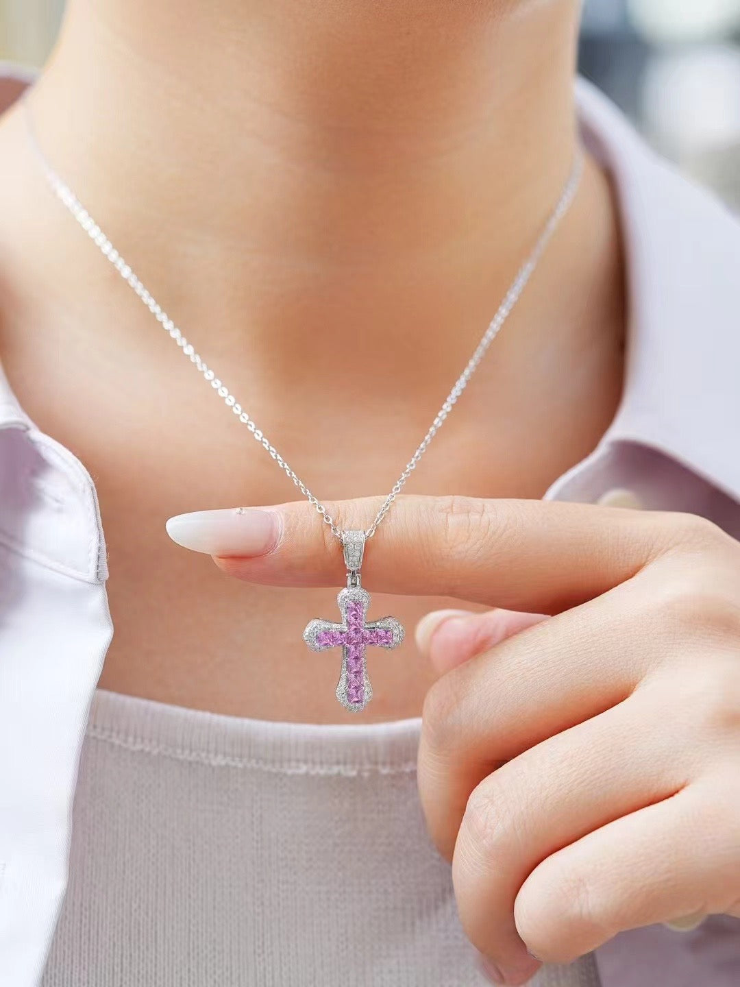 Cross Rainbow Sapphire 18K Gold Pendant (Item No. SA012）