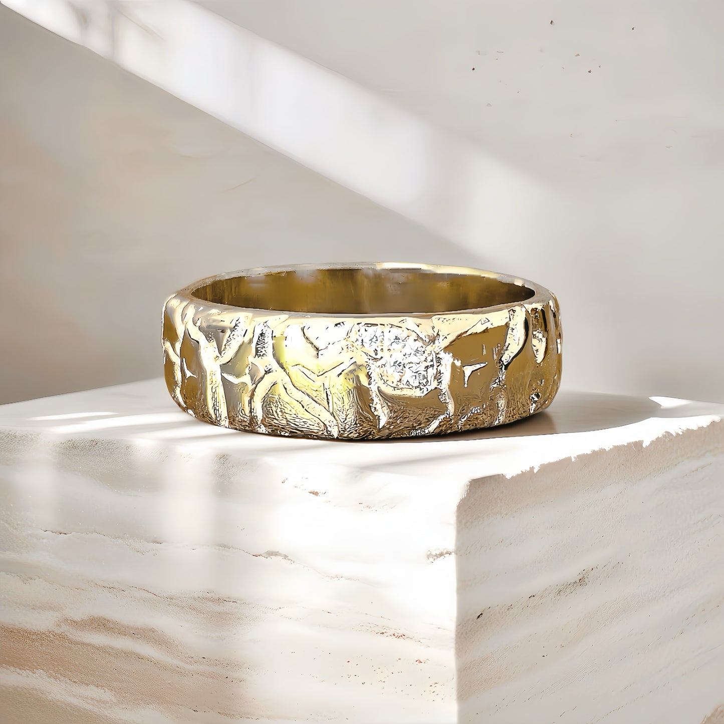 Cracking Stone Diamond 925 Sterling Silver/9k/14k/18k Gold Ring (Item No. GR0007）