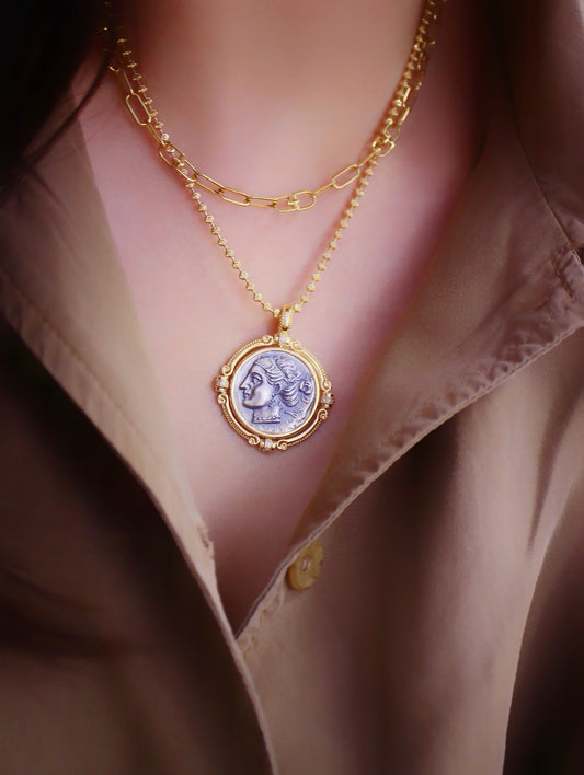Aphrodite Ancient Greek Coin Medallion 18K Gold Pendant (Item No. COIN026）
