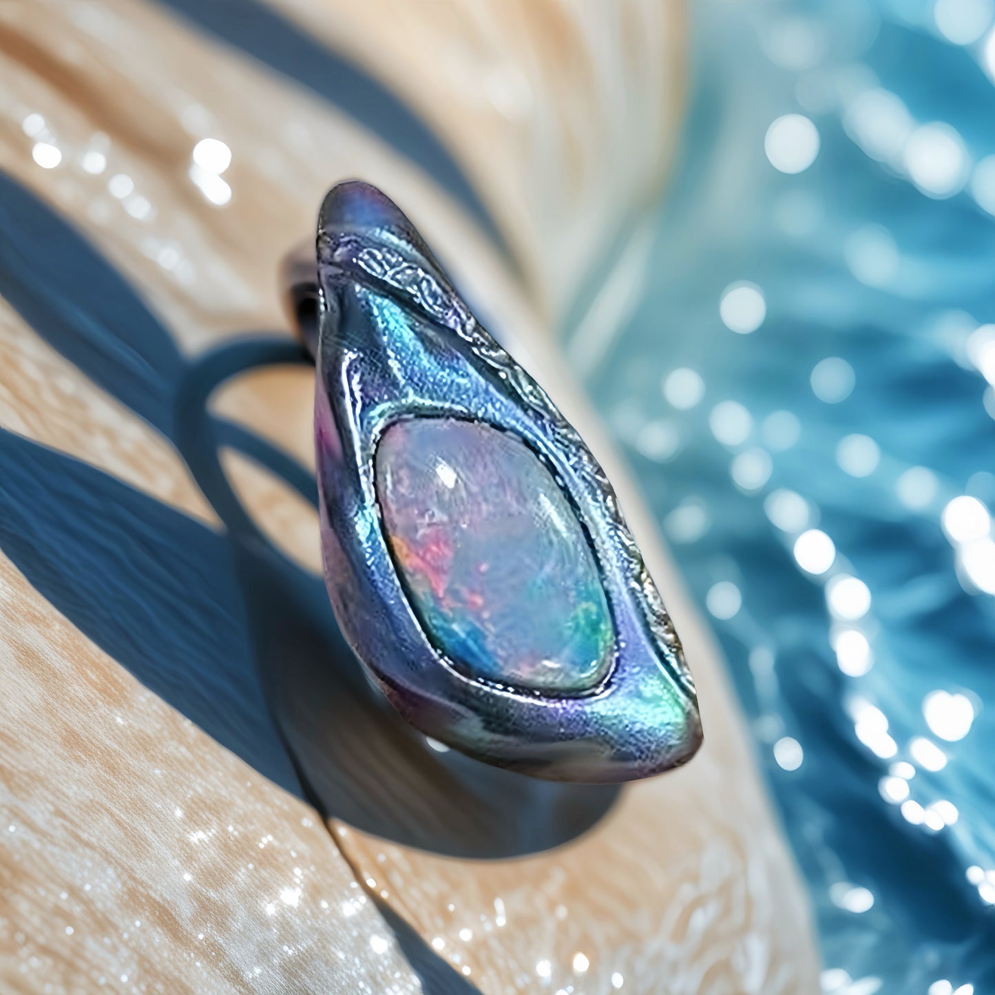 Anodized Titanium Blue Opal Pendant (Item No. TA004）