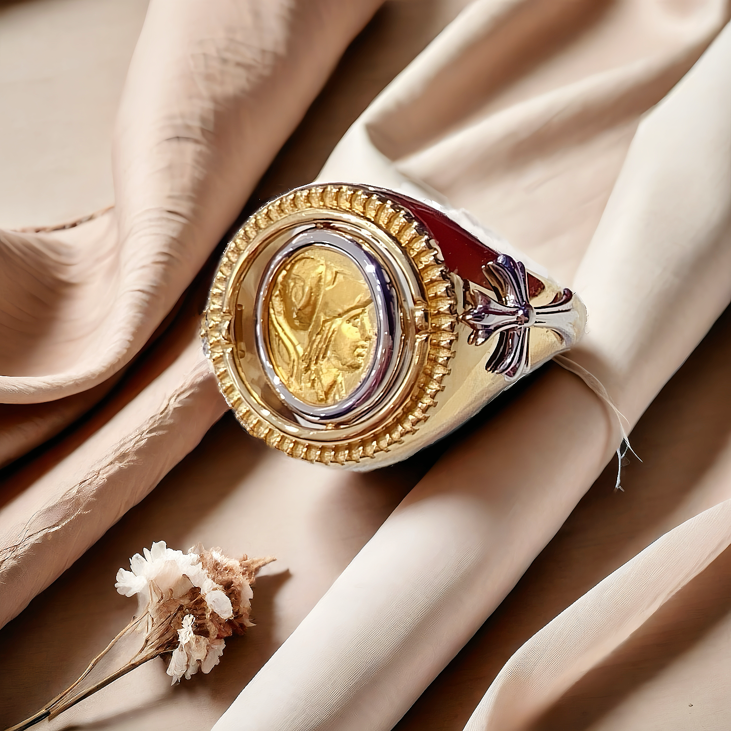 Ancient Coin Medallion Electrum Gold Ring (Item No. COIN071）