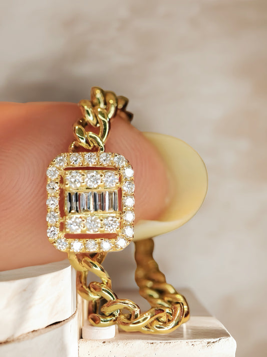 Sugar Cuban Link 18k Gold Diamond Ring (Item No. VT180）