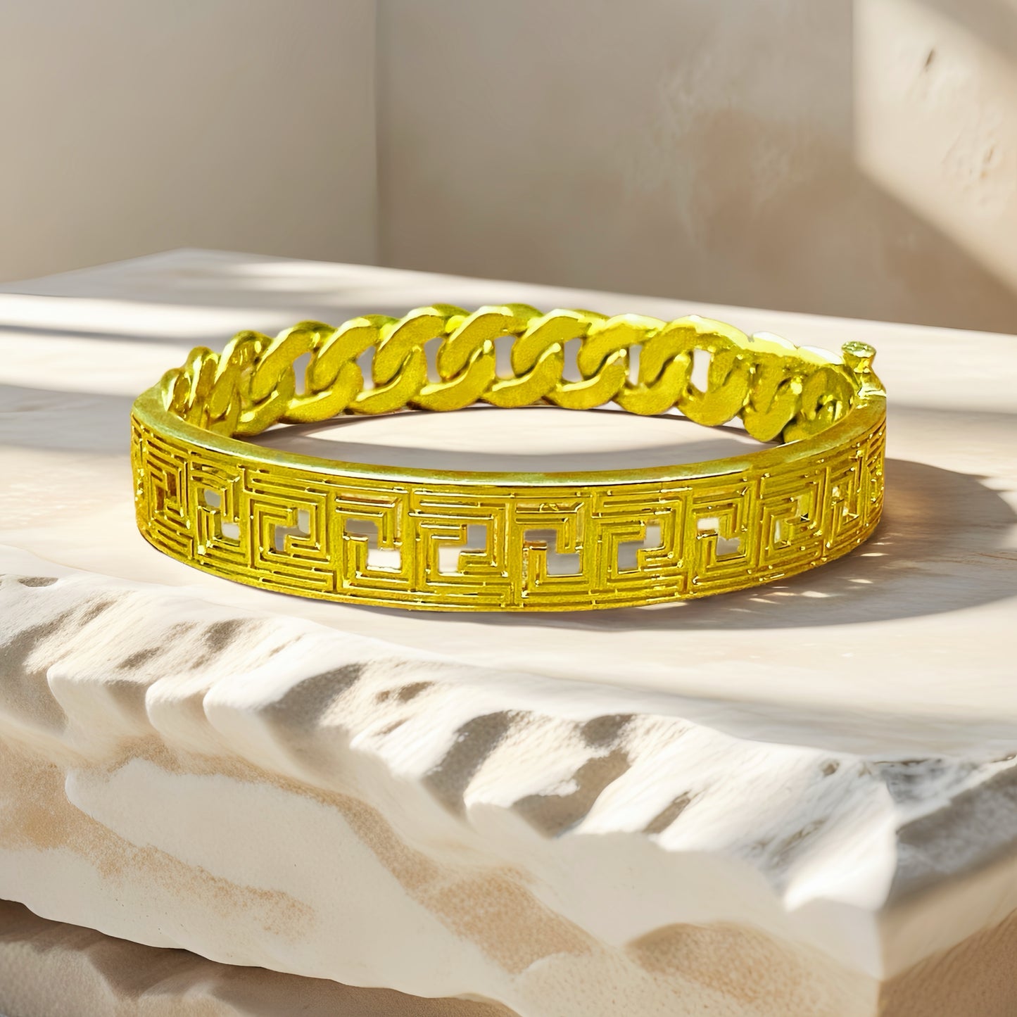 Greek Key Hollow Sterling Silver/9k/14k/18k Bracelet Chain (Item No. GB0003）