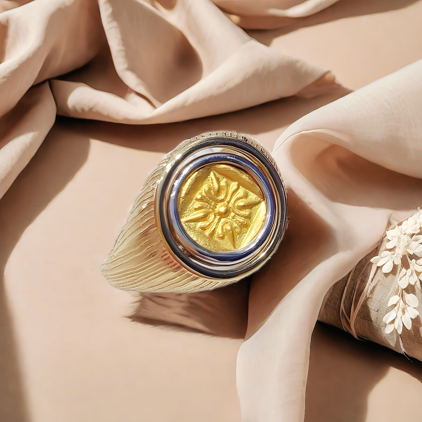 Lion Ancient Coin Medallion Electrum Gold 24k Gold Ring(Item No. COIN068）